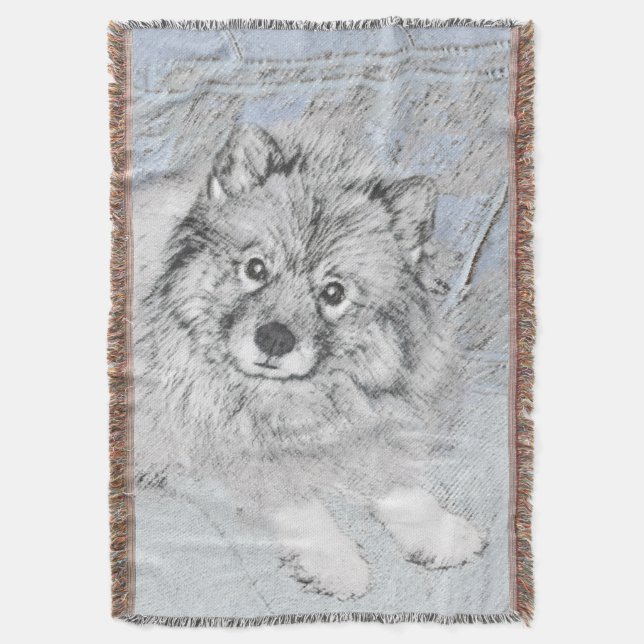 Manta Pintura de Keeshond Beth - Arte de Perro Original. (Frente vertical)