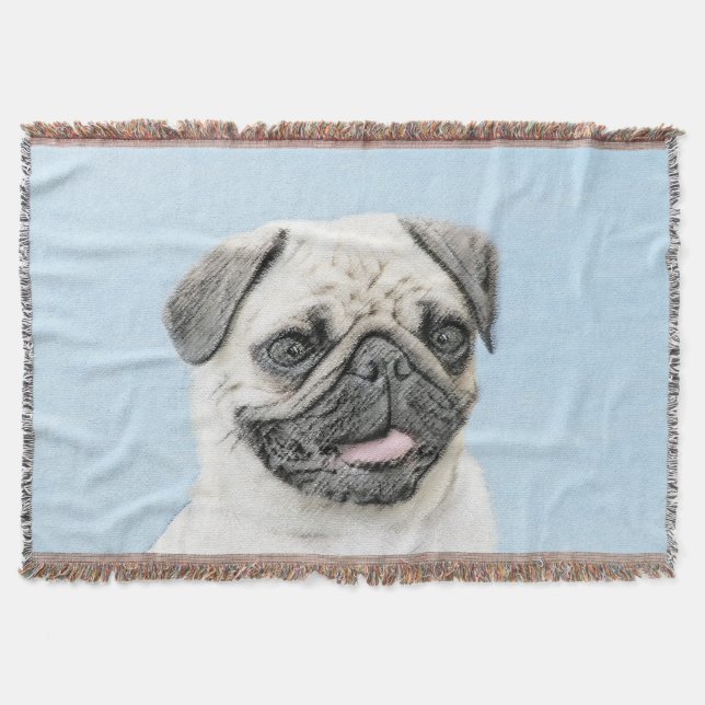 Manta Pintura de pug - Arte de perro original lindo (Anverso)