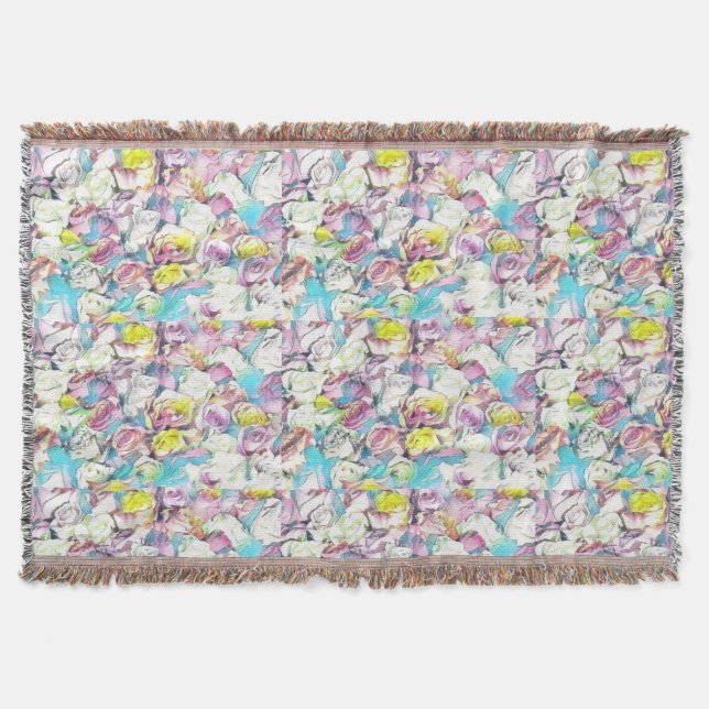 Manta Pintura de rosas rosas rosas, amarillas y blancas (Anverso)