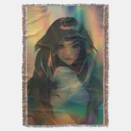 Manta Pintura de un Chica animado rodeado de arcoiris