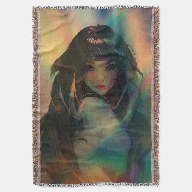 Manta Pintura de un Chica animado rodeado de arcoiris (Frente vertical)