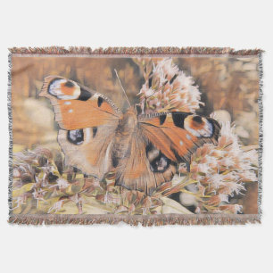 Manta Pintura de una mariposa naranja sobre flores tirad