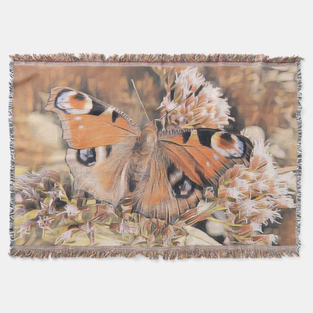 Manta Pintura de una mariposa naranja sobre flores tirad (Anverso)