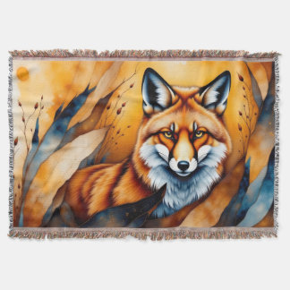 Manta Pintura de zorro de otoño