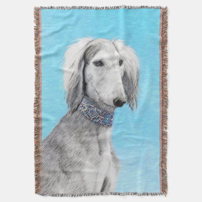 Manta Pintura Saluki (plateada) - Arte Perro Original. (Frente vertical)