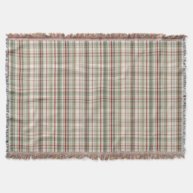 Manta Plaid de Navidad - verde rústico rojo marfil (Anverso)