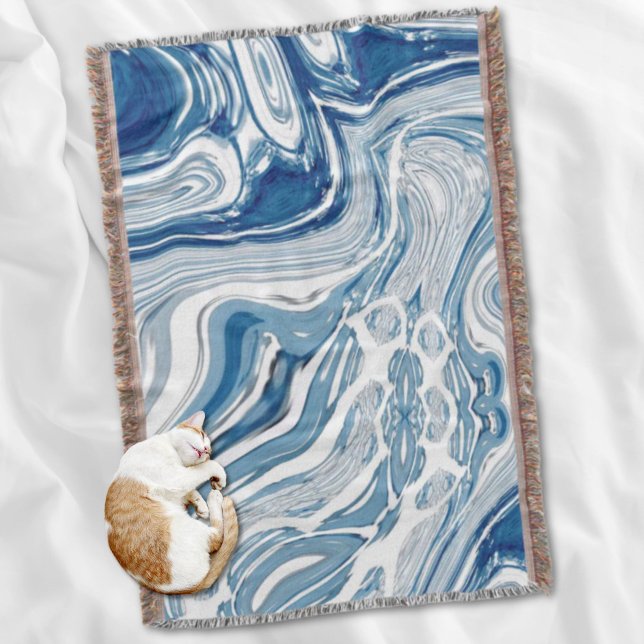 Manta playa de costa olas náuticas aguas turbulentas azu (coast beach nautical waves watercolor blue swirls throw blanket)