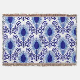 Manta Pluma de Pavo Real Boho Tono Azul-Joya