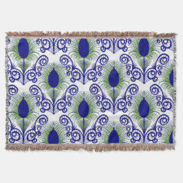 Manta Pluma de pavo real boho tono de joya azul verde