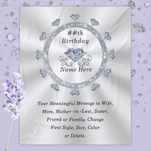 Manta Polar 100°, 75°, 70°, 60° cumpleaños presente para espos (Diamond Birthday Blanket. 60th Birthday Gift Ideas, 75th Birthday Gifts, 100th birthday present. )