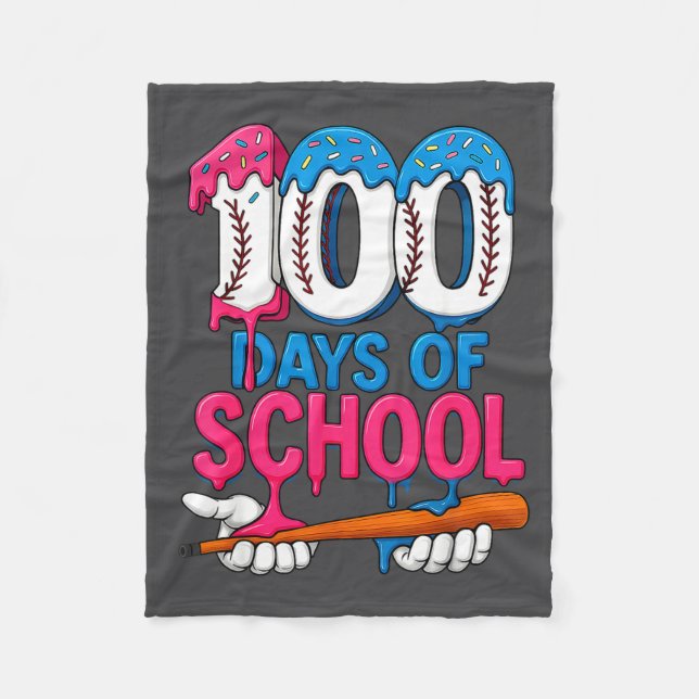 Manta Polar 100 Days Of School Baseball Drip Bat 100th Day Of  (Anverso)