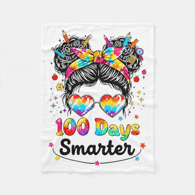 Manta Polar 100 Days Smarter Messy Bun 100th Day Of School Gir (Anverso)