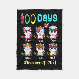 Manta Polar 100 Días De Profesora Escolar Unicornio Con Máscar
