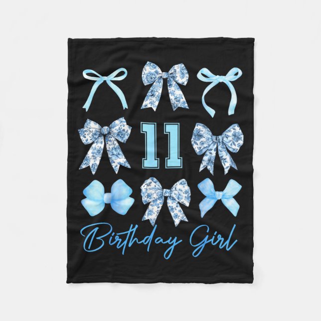 Manta Polar 11th Birthday Girl Blue Toile Coquette Bow 11 Year (Anverso)