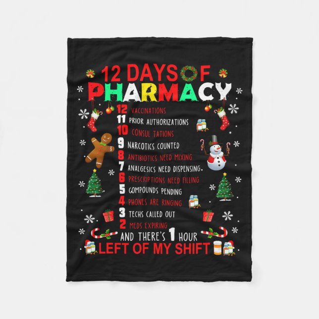 Manta Polar 12 Days Of Pharmacy Funny Christmas Pharmacist Tec (Anverso)