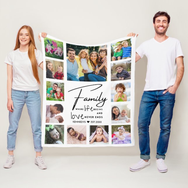 Manta Polar 13 Photo Collage Family Quote Name Black And white (In situ)