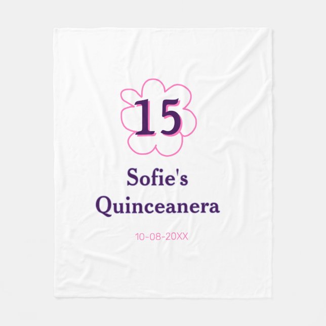 Manta Polar 15.ª quinceañera feliz cumpleaños púrpura rosa (Anverso)