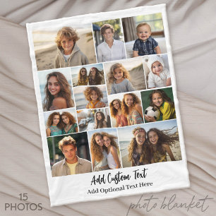 Manta Polar 15 Colaje de Fotos - Texto Personalizado - Blanco 