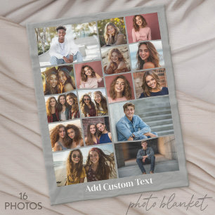 Manta Polar 16 Colage de Fotos - Texto Personalizado - Gris y 