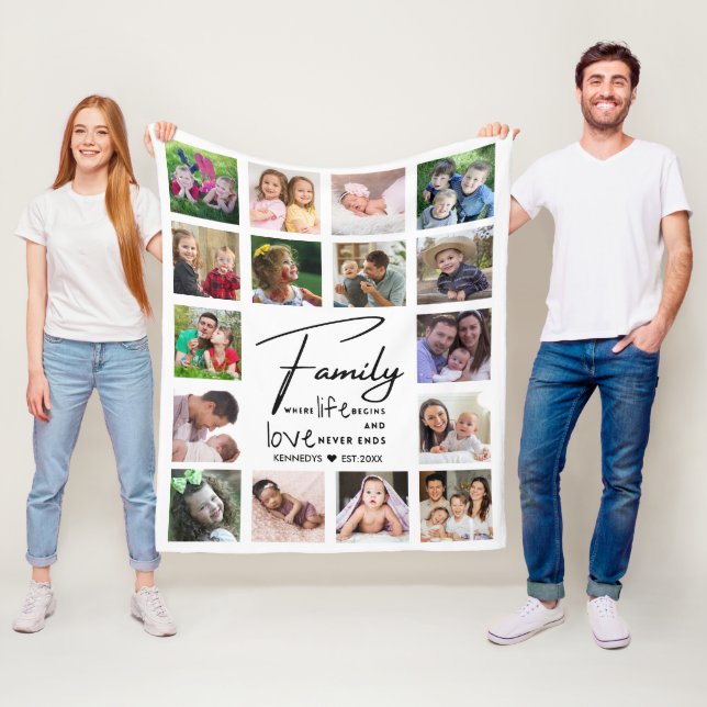 Manta Polar 16 Photo Collage Family Quote Name Black And white (In situ)