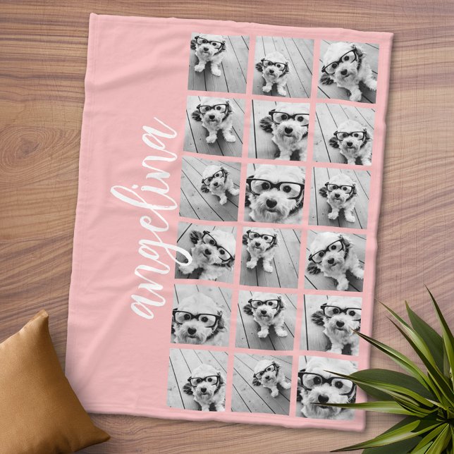 Manta Polar 18 Collage de fotos Guión de texto Peach (Personalized Fleece Blanket - Add Photos and Text or Customize completely in advanced design area)