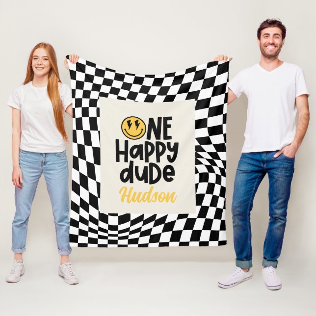 Manta Polar 1.ª sonrisa de cumpleaños cara retro negro groovy (In situ)