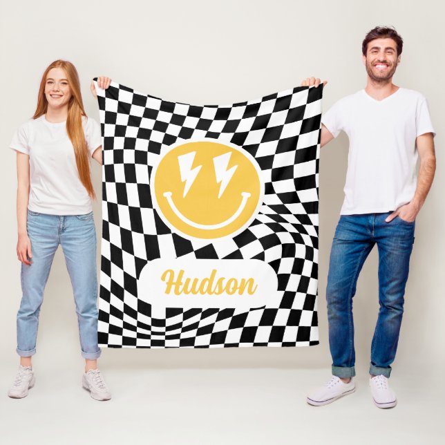 Manta Polar 1.ª sonrisa de cumpleaños cara retro negro groovy (In situ)