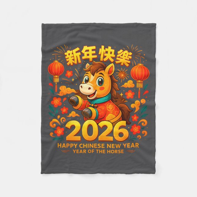 Manta Polar 2026 Cute Horse Lunar New Year Chinese Zodiac Art  (Anverso)