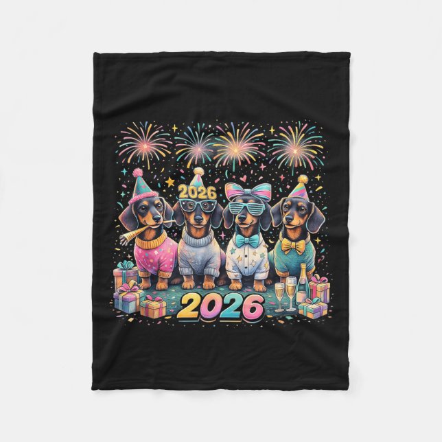Manta Polar 2026 New Year Dachshund Party Fireworks Fun  (Anverso)