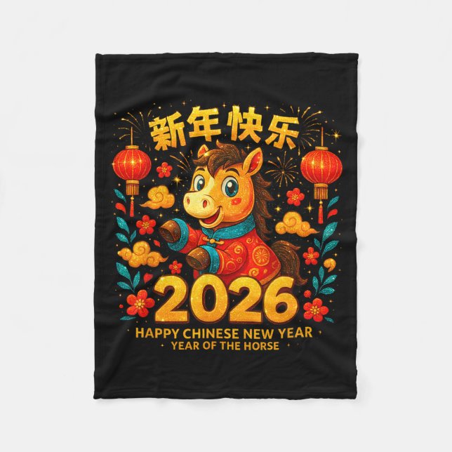 Manta Polar 2026 Year Of The Horse Cute Chinese New Years  (Anverso)