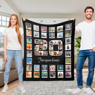 Manta Polar 20.º Collage de fotos Familiar de Cumpleaños 49 Fo