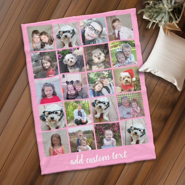 Manta Polar 20 Collage de fotos - Cuadrícula con texto manuscr (Personalized fleece blanket with 20 photos and custom text - Makes a great Gift)