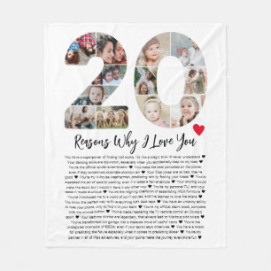 Manta Polar 20 Razones por las que te amo Collage de cumpleaño