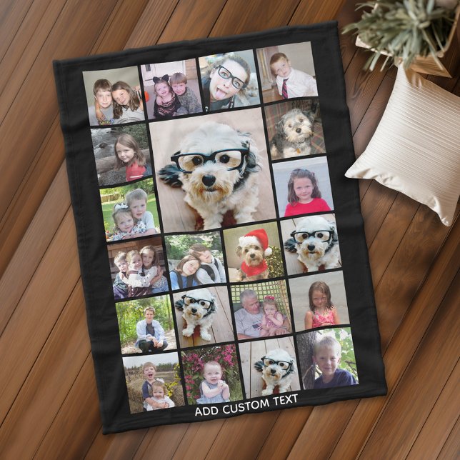 Manta Polar 21 Collage de fotos - Cuadrícula con texto extra - (Personalized fleece blanket with 21 photos and a monogram)