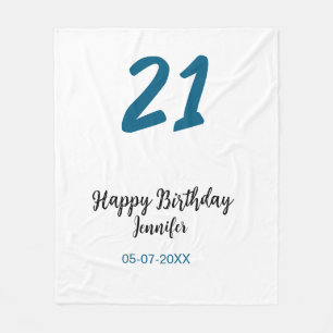 Manta Polar 21 cumpleaños negrita letra azul simple mínimo