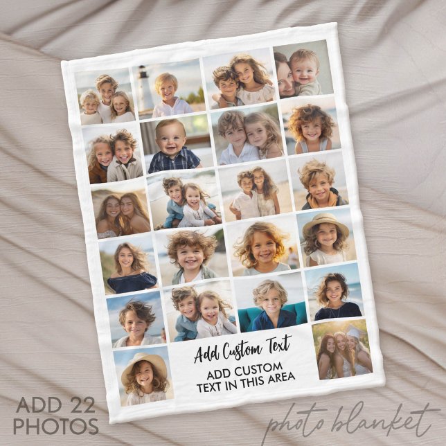 Manta Polar 22 Colaje de Fotos - Blanco con Texto (Custom Fleece Blanket with Photo Collage for Family and Friends)