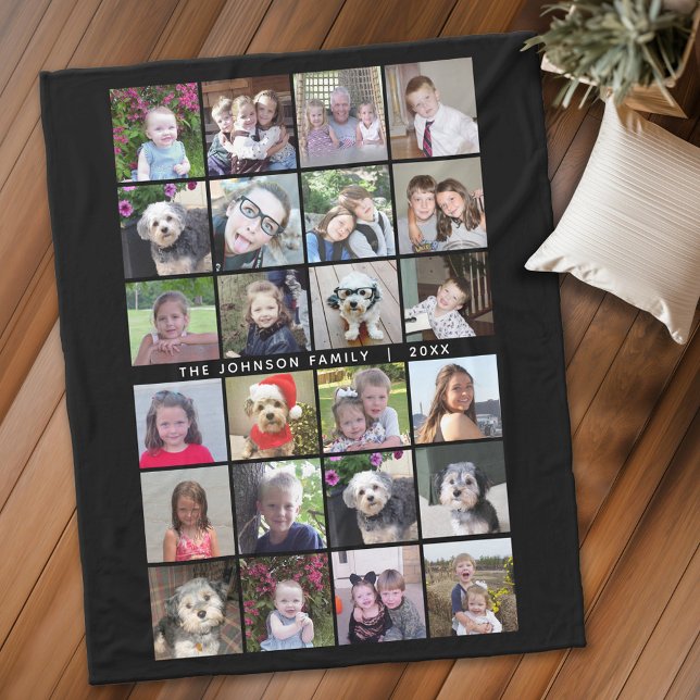 Manta Polar 24 Collage de plantillas de fotos con texto Person (Personalized fleece blanket with 24 photos and text)