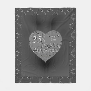 Manta Polar 25° Aniversario Boda Rosa Silvery Heart Fleece