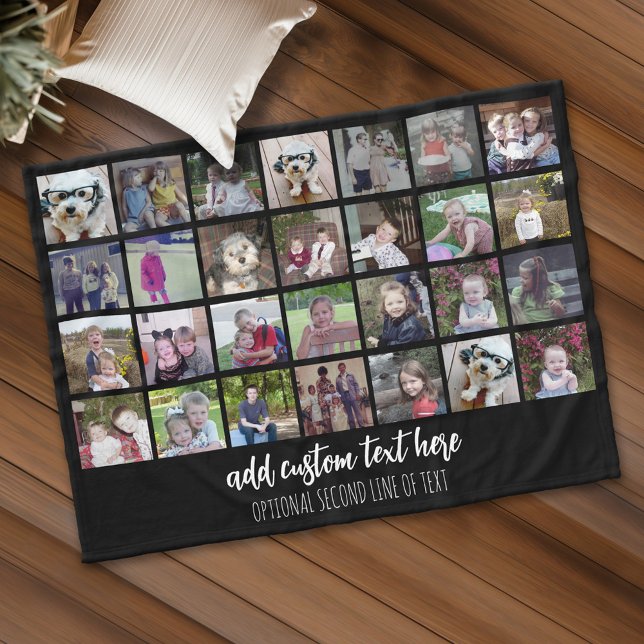 Manta Polar 28 cuadrícula de Collage de fotos - 2 cuadros de t (Personalized fleece blanket with 28 photos and custom text)