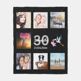 Manta Polar 30.º collage de fotos de cumpleaños negro