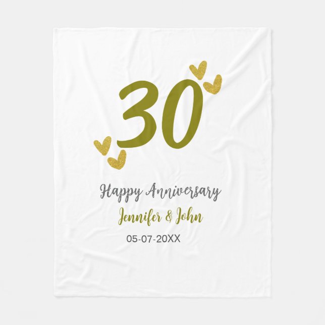 Manta Polar 30 años feliz pareja de bodas grises dorados (Anverso)