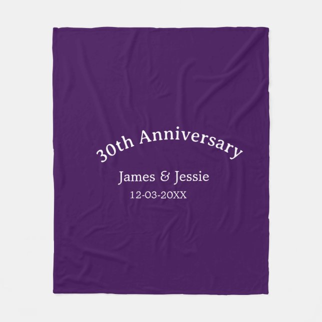 Manta Polar 30th wedding anniversary name date purple simple  (Anverso)