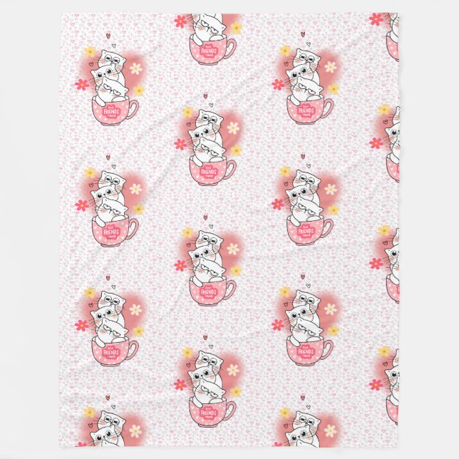 Manta Polar 3 gatos con flores y un tazón (Anverso)