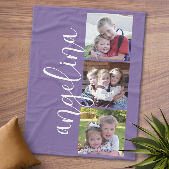 Manta Polar 3 Photo Collage CAN EDIT background COLOR (Personalized Fleece Blanket - Add Photos and Text or Customize completely in advanced design area)