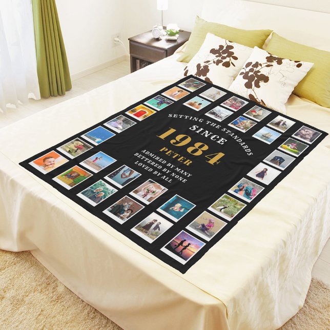 Manta Polar 40.º Collage de fotos Familiar de cumpleaños 32 fo (Relive the shared adventures and memorable moments for your 40th year with a custom fleece blanket.)