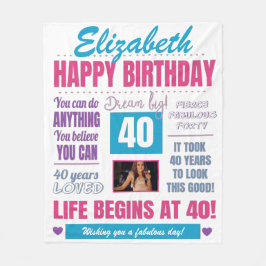 Manta Polar 40.º cumpleaños Fleece Fleece personalizada