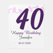 40th birthday add name date year purple floral pin