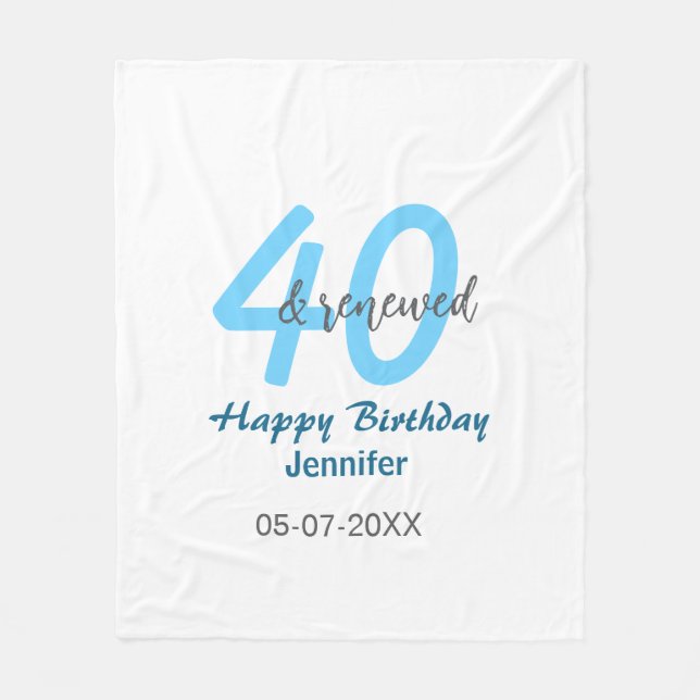 Manta Polar 40th & renewed birthday name date blue bold number (Anverso)