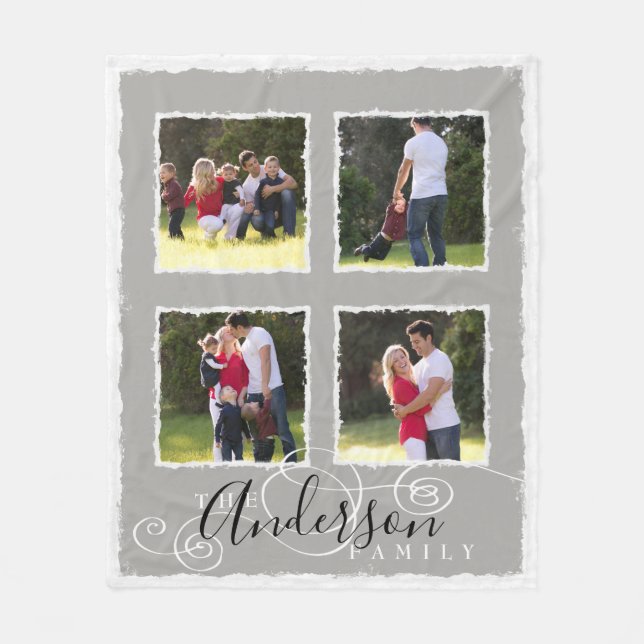 Manta Polar 4 Collage de fotos Añadir nombre de familia medio  (Anverso)