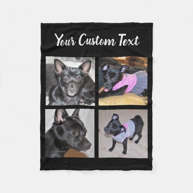 Manta Polar 4 Collage de fotos| Matrícula de perro negro (Anverso)